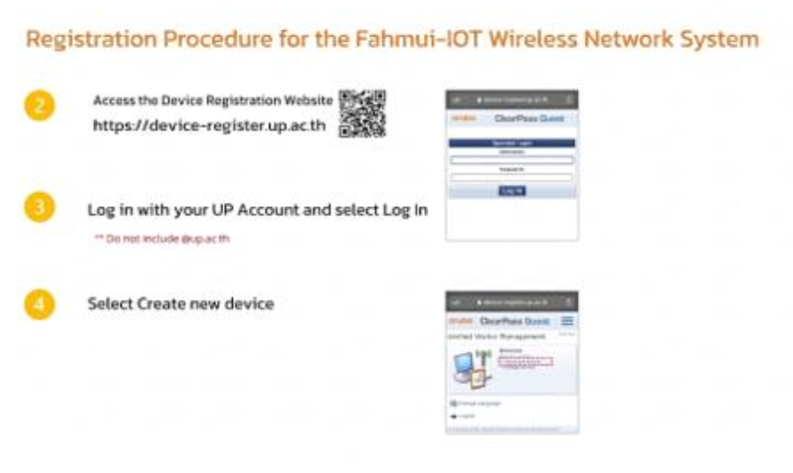 Registration procedure for the Fahmuit-IOT wireless network system, step 1