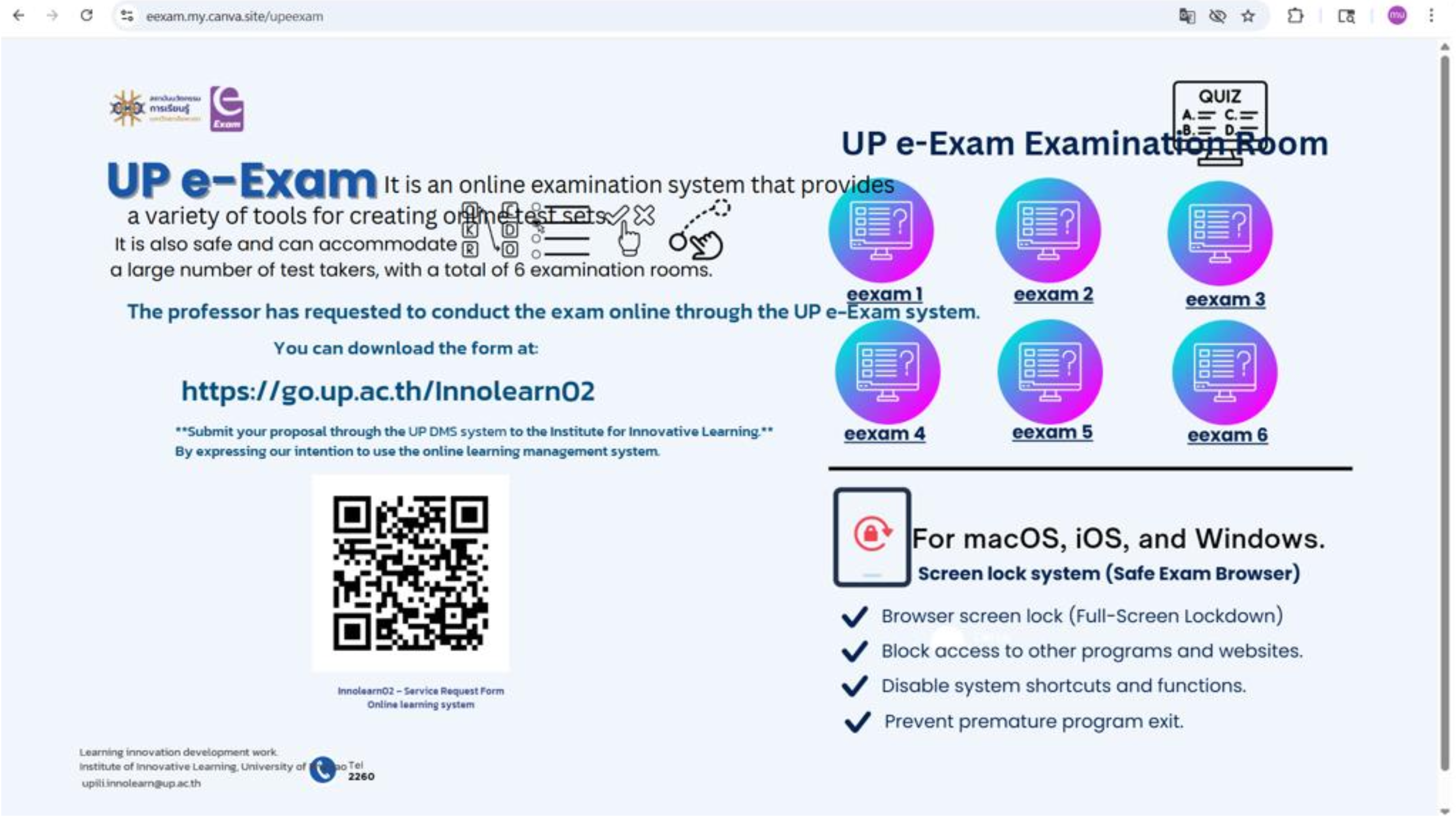 UP e-Exam online examination system, University of Phayao