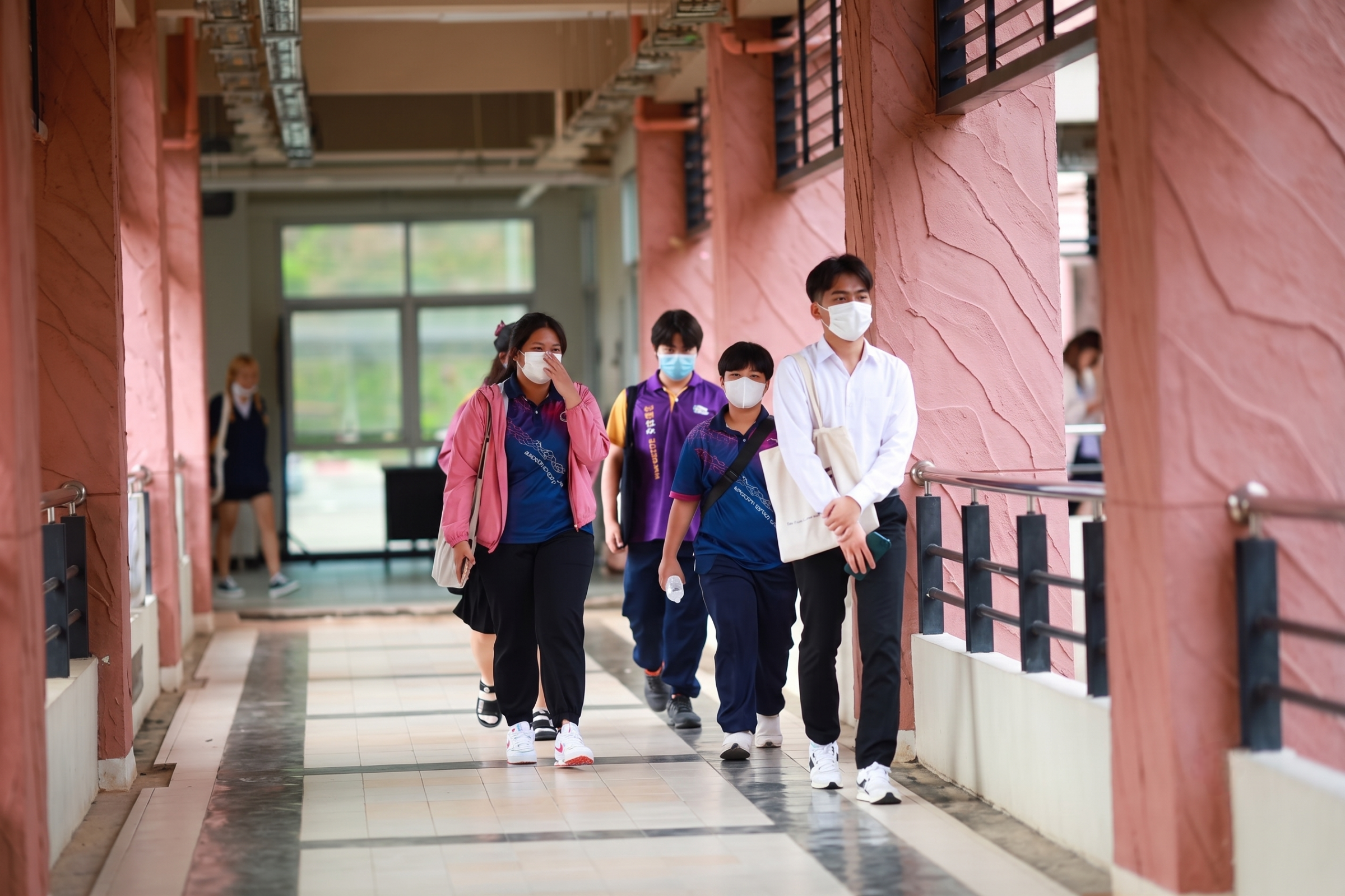 Students walking through wind-channel corridor