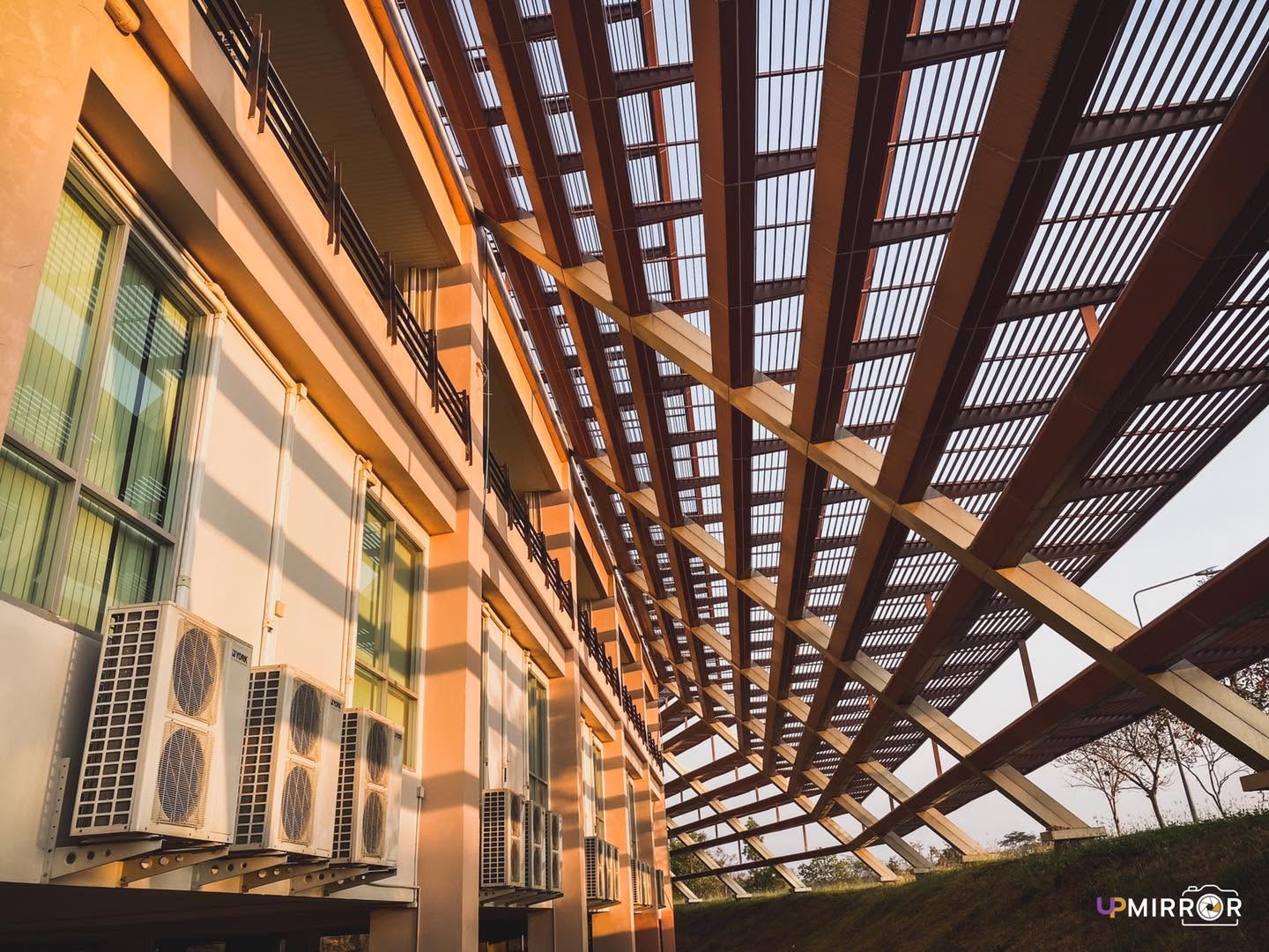 Sunlight-blocking louvers on a building facade, University of Phayao