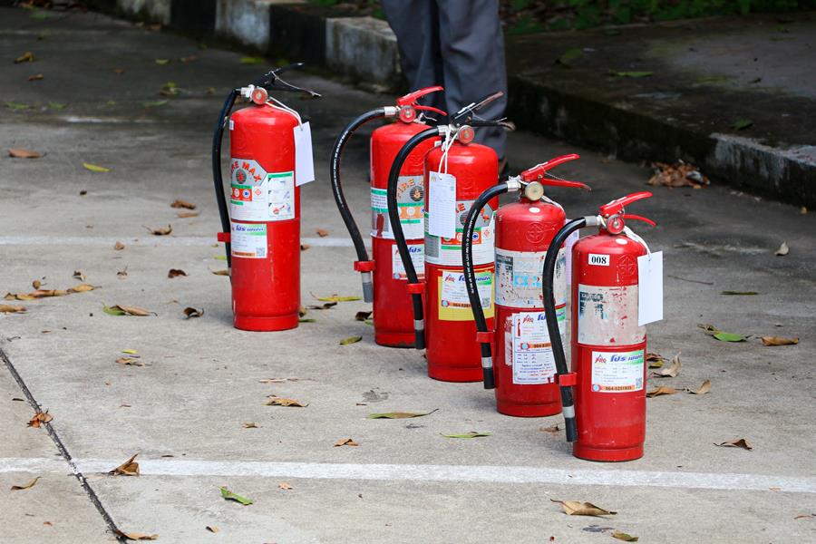 Fire extinguisher lineup for drill